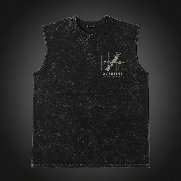 Washed black tank top with Kento Nanami Jujutsu Kaisen Overtime Ratio graphic – photo 1