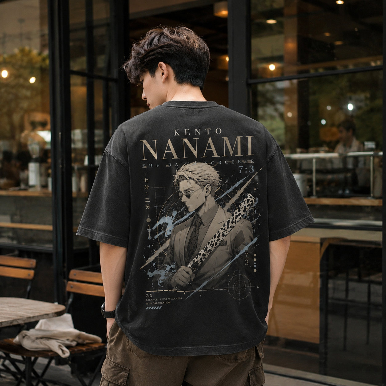 Black t-shirt with Kento Nanami Jujutsu Kaisen Ratio Sorcerer graphic – photo 3