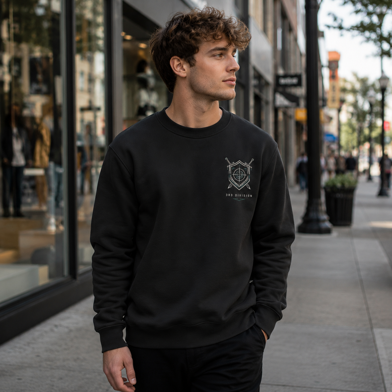 Black sweatshirt with Kikoru Shinomiya & Soshiro Hoshina Kaiju No. 8 Defend The City graphic – photo 4