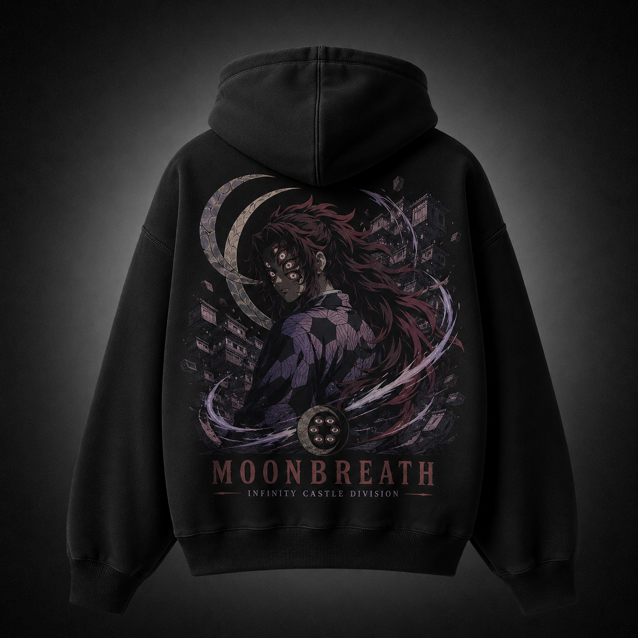 Black hoodie with Kokushibo Demon Slayer Moon Breath graphic – photo 1