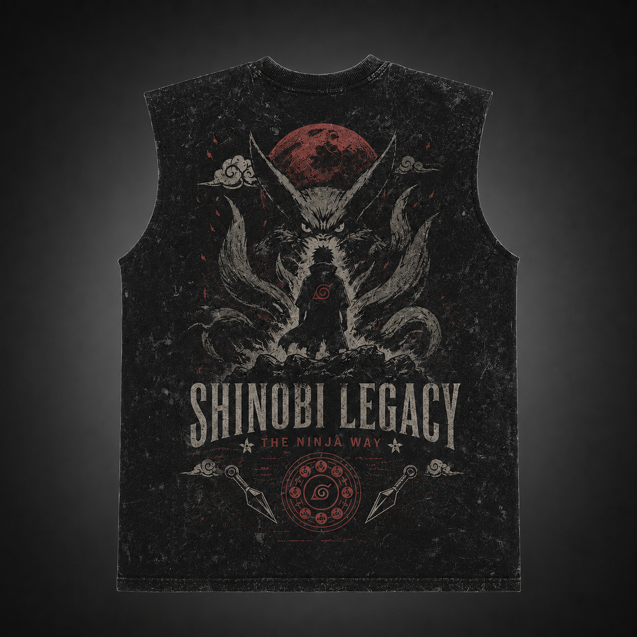 Washed black tank top with Kurama Naruto Shinobi Legacy graphic – photo 1