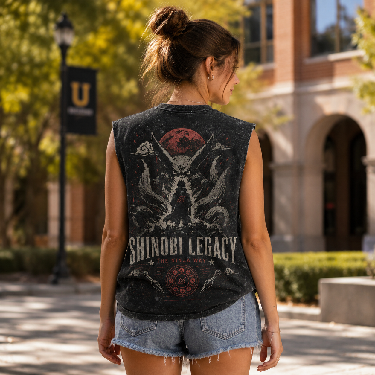 Washed black tank top with Kurama Naruto Shinobi Legacy graphic – photo 3