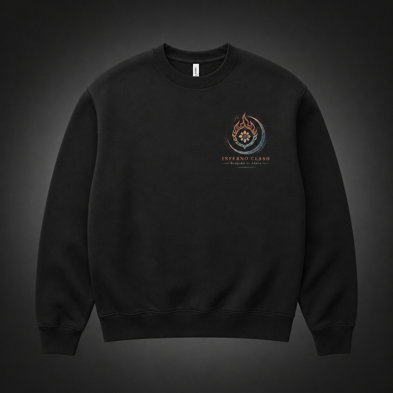 Black sweatshirt with Kyojuro Rengoku, Akaza Demon Slayer Inferno Clash graphic – photo 2