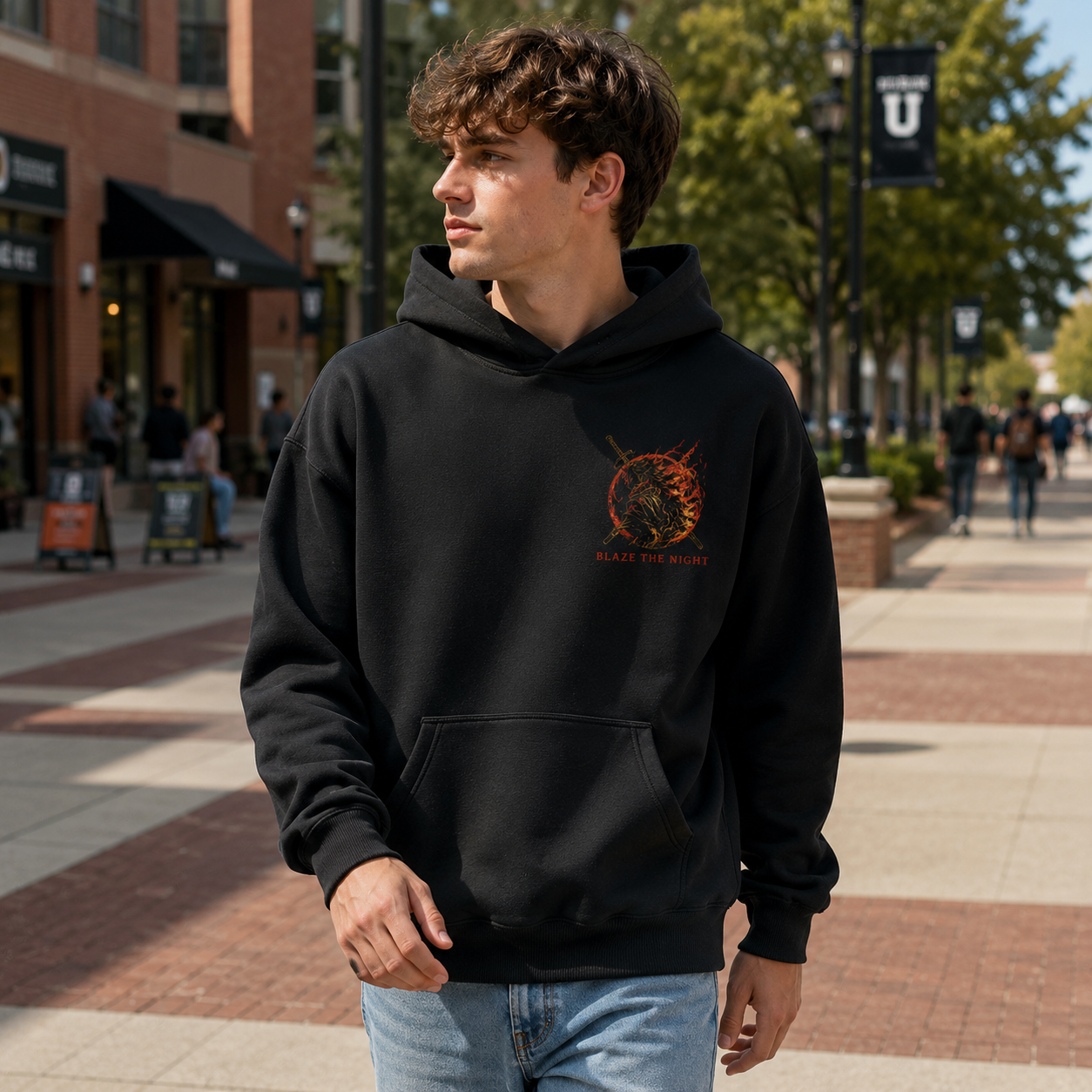 Black hoodie with Kyojuro Rengoku Demon Slayer Flame Hashira graphic – photo 4
