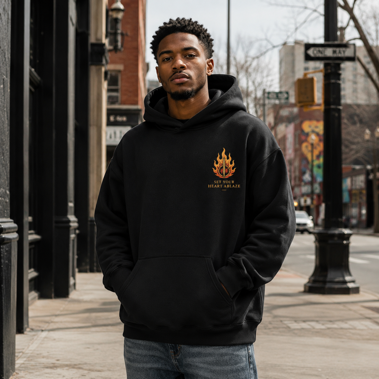 Black hoodie with Kyojuro Rengoku Demon Slayer Flame Hashira graphic – photo 4