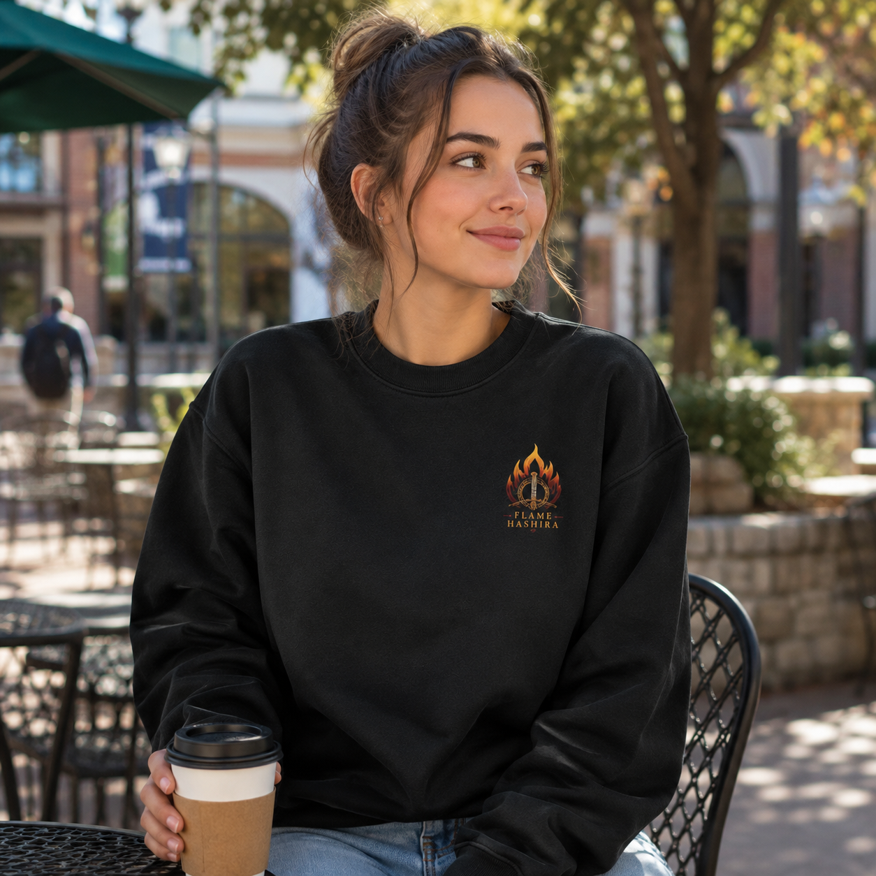 Black sweatshirt with Kyojuro Rengoku Demon Slayer Flame Hashira graphic – photo 4