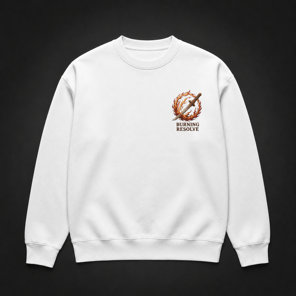 White sweatshirt with Kyojuro Rengoku Demon Slayer Heart Ablaze Flame graphic – photo 2