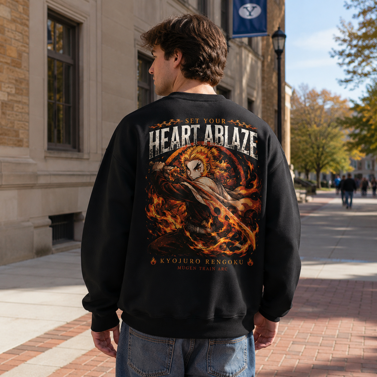 Black sweatshirt with Kyojuro Rengoku Demon Slayer Heart Ablaze Rengoku graphic – photo 3