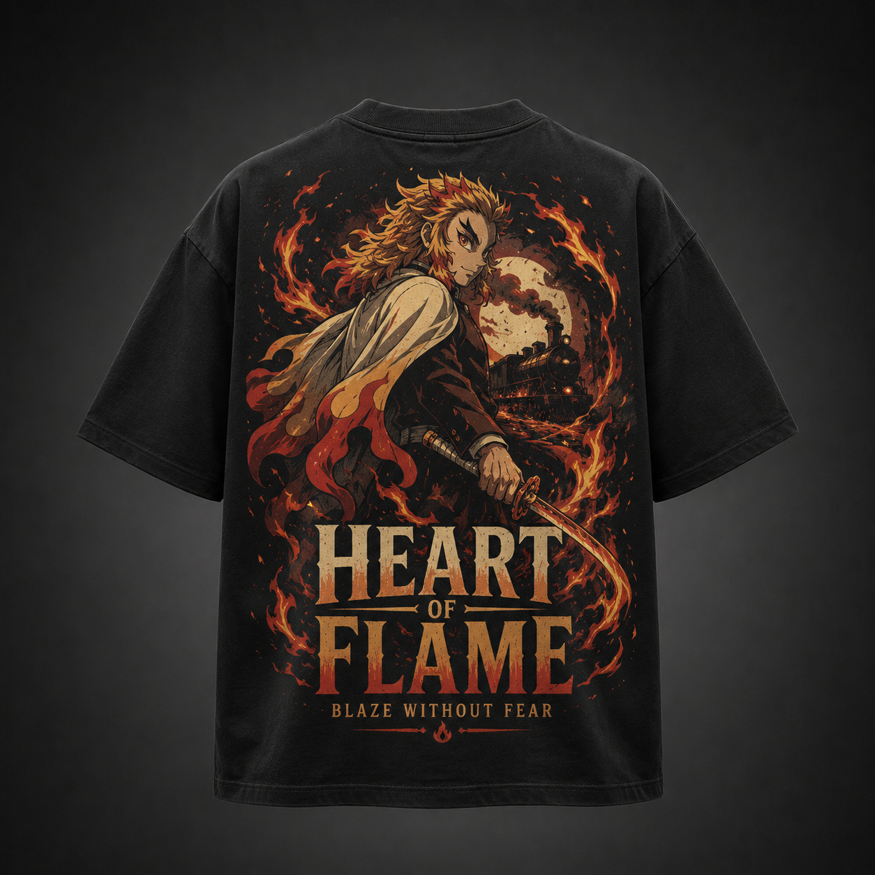 Black t-shirt with Kyojuro Rengoku Demon Slayer Heart Of Flame graphic – photo 1