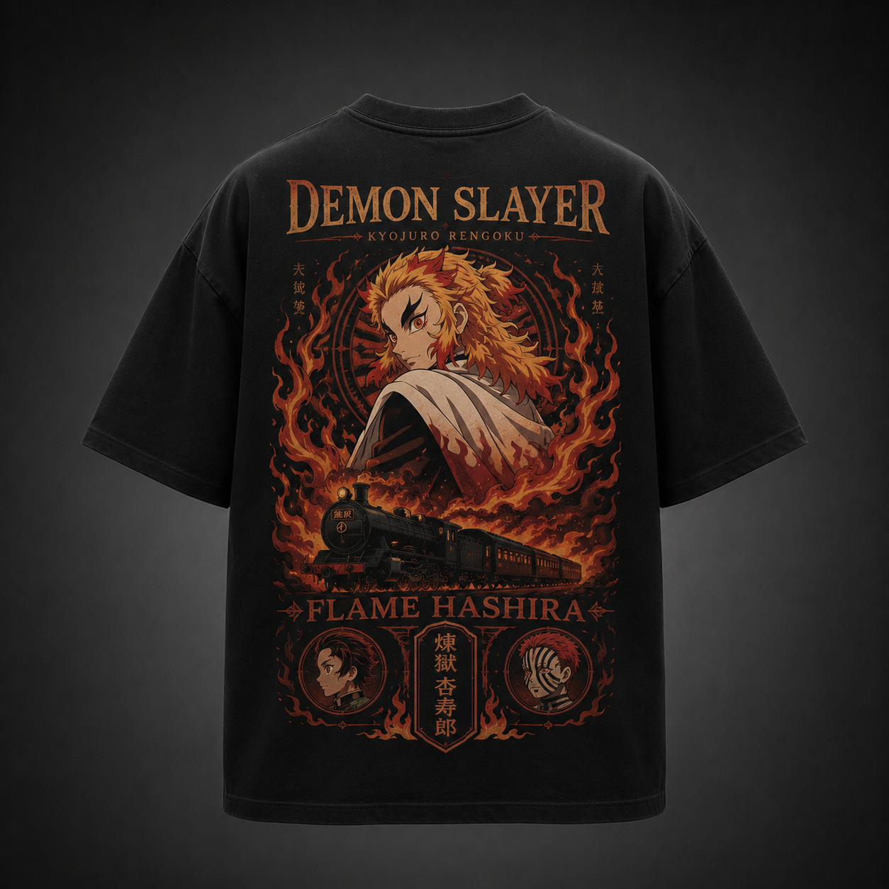Black t-shirt with Kyojuro Rengoku Demon Slayer Mugen Train Poster graphic – photo 1