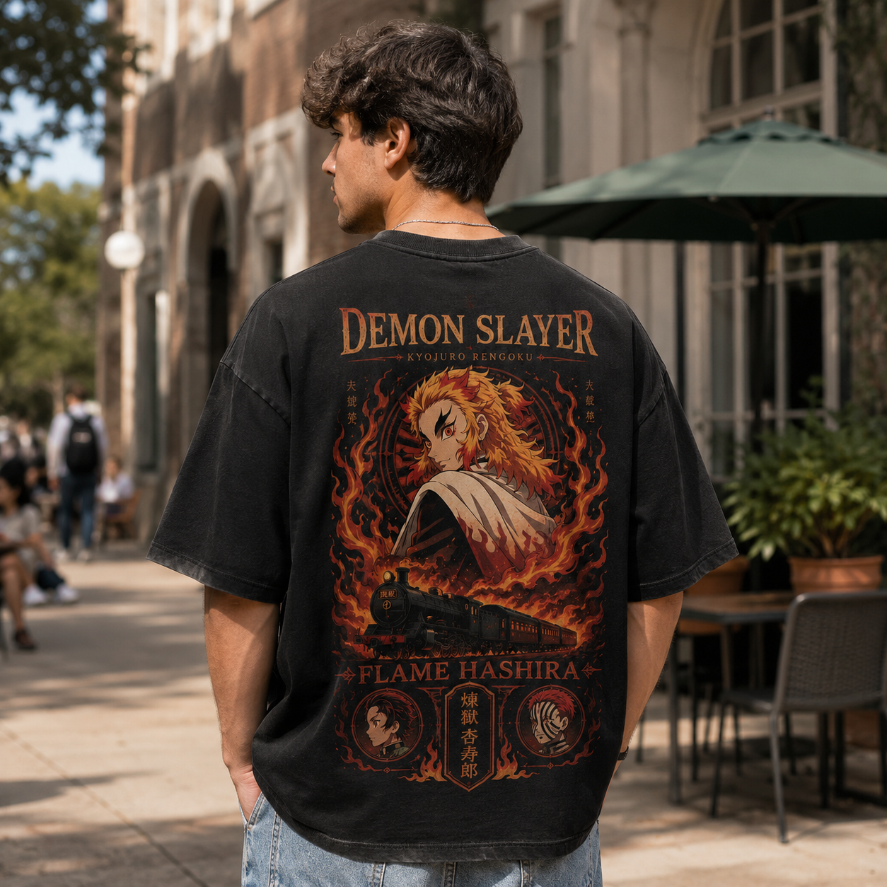 Black t-shirt with Kyojuro Rengoku Demon Slayer Mugen Train Poster graphic – photo 3
