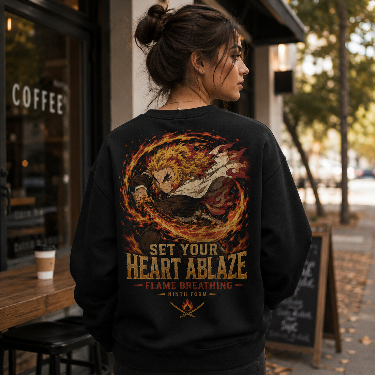 Black sweatshirt with Kyojuro Rengoku Demon Slayer Ninth Form Rengoku graphic – photo 3