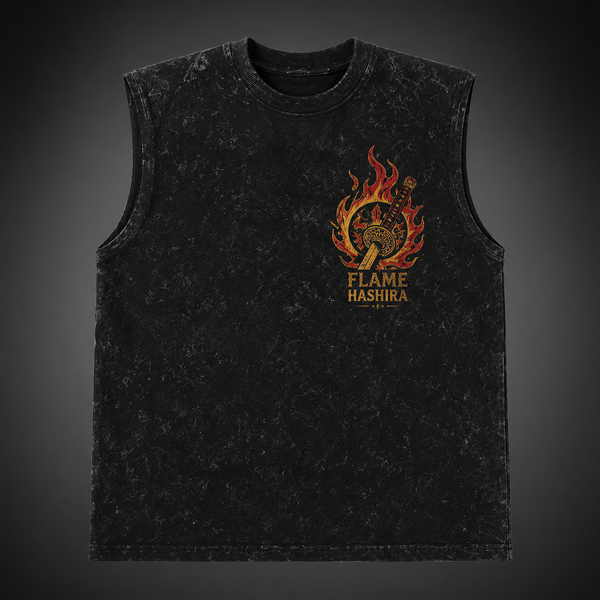 Washed black tank top with Kyojuro Rengoku Demon Slayer Set Your Heart Ablaze graphic – photo 2