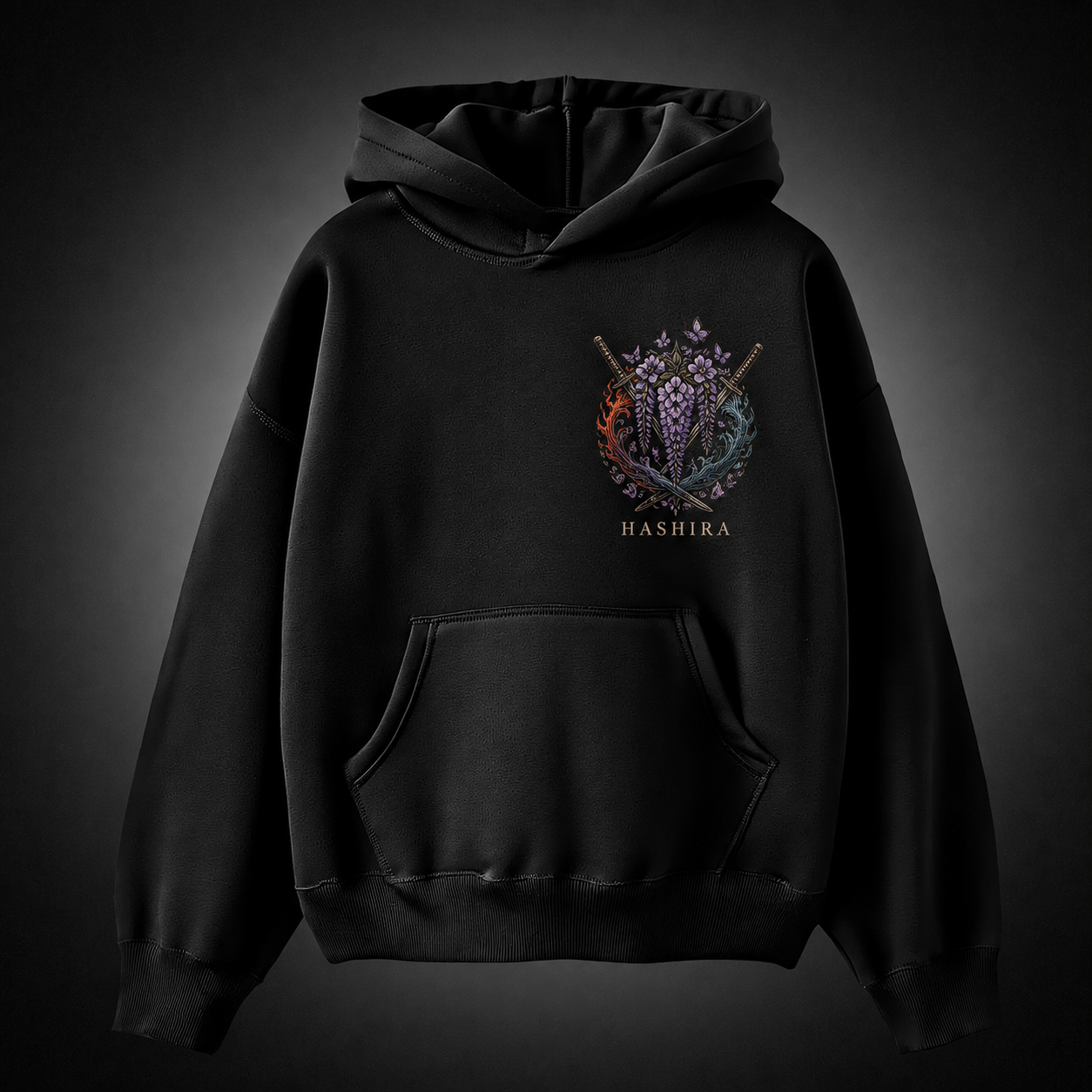 Black hoodie with Kyojuro Rengoku, Giyu Tomioka, Shinobu Kocho Demon Slayer Hashira Trinity graphic – photo 2