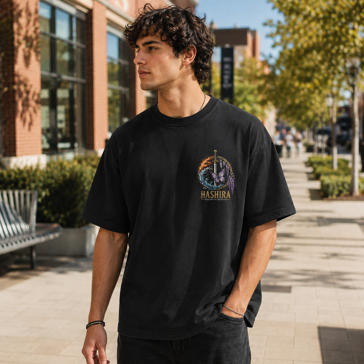 Black t-shirt with Kyojuro Rengoku, Giyu Tomioka, Shinobu Kocho, Tengen Uzui Demon Slayer Pillars Of Resolve graphic – photo 4