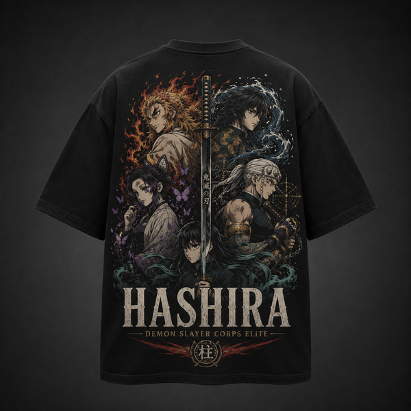 Black t-shirt with Kyojuro Rengoku, Giyu Tomioka, Shinobu Kocho, Tengen Uzui, Muichiro Tokito Demon Slayer Corps Elite graphic – photo 1