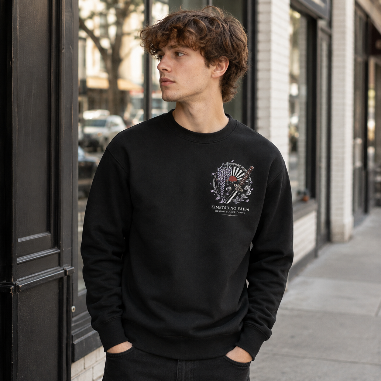 Black sweatshirt with Kyojuro Rengoku, Giyu Tomioka, Tanjiro Kamado, Nezuko Kamado Demon Slayer Breathe Fight Protect graphic – photo 4