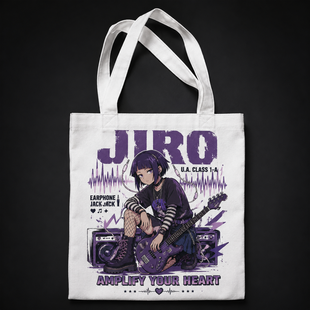 Natural tote bag with Kyoka Jiro My Hero Academia Amplify Your Heart graphic – photo 1