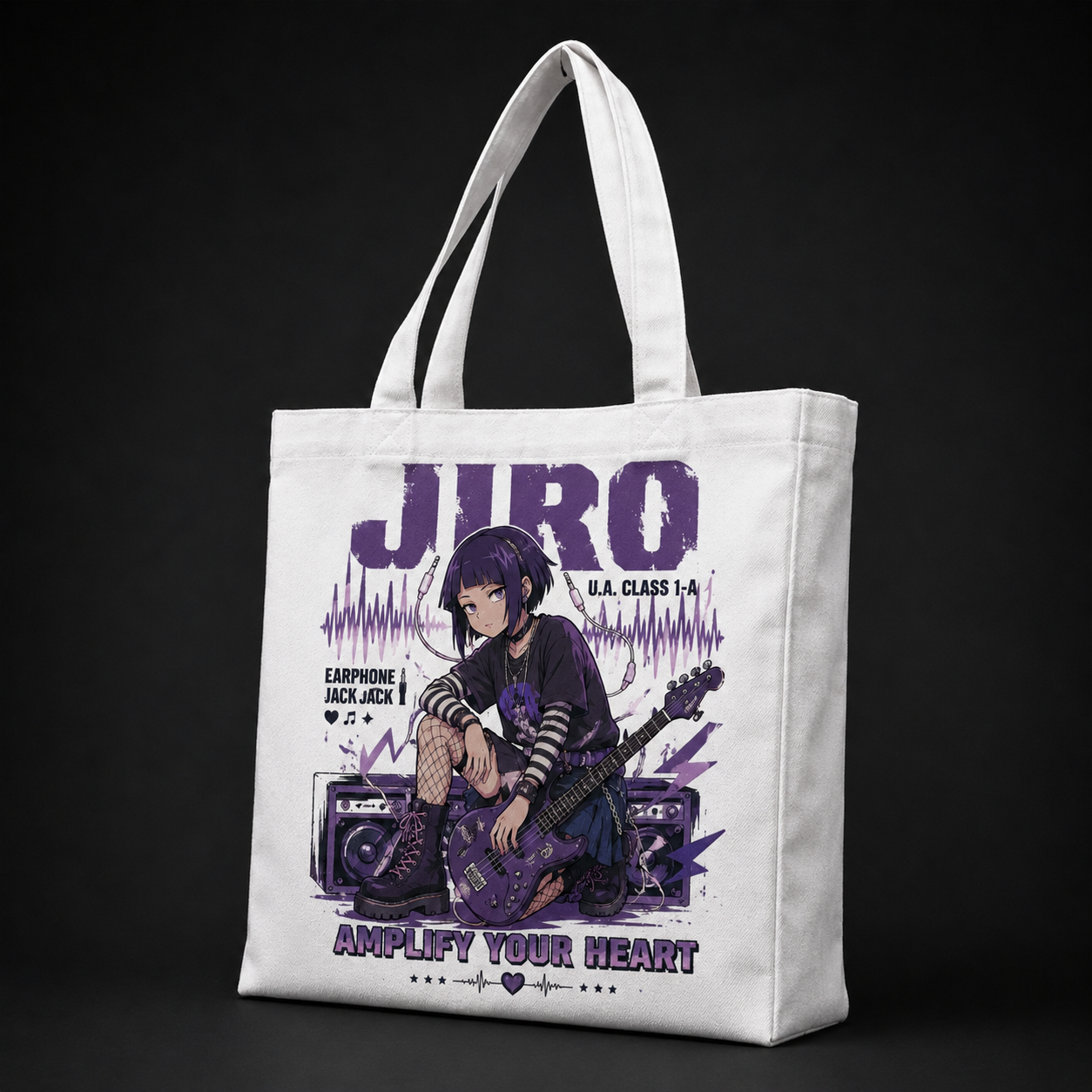Natural tote bag with Kyoka Jiro My Hero Academia Amplify Your Heart graphic – photo 2