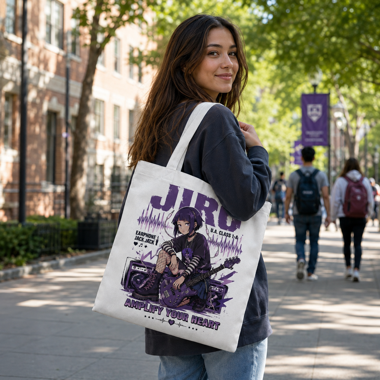 Natural tote bag with Kyoka Jiro My Hero Academia Amplify Your Heart graphic – photo 3