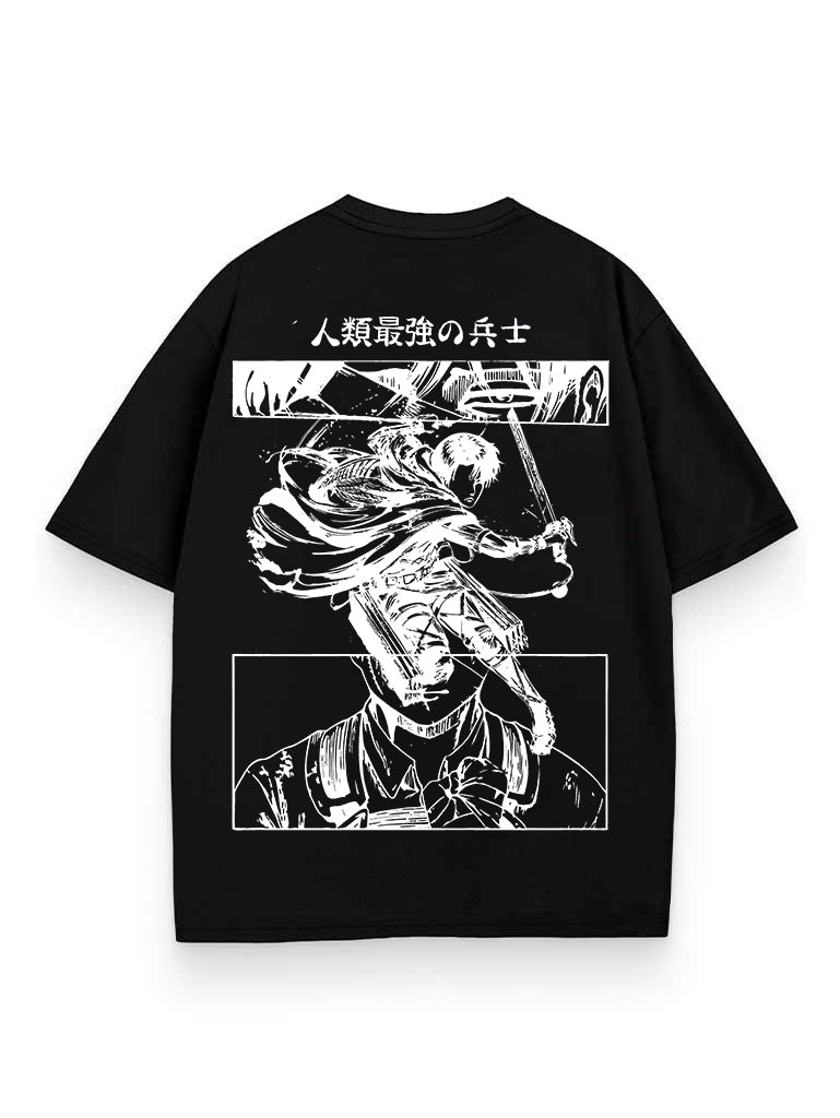 White t-shirt with Levi Ackerman Attack On Titan Silent Captain graphic – photo 1