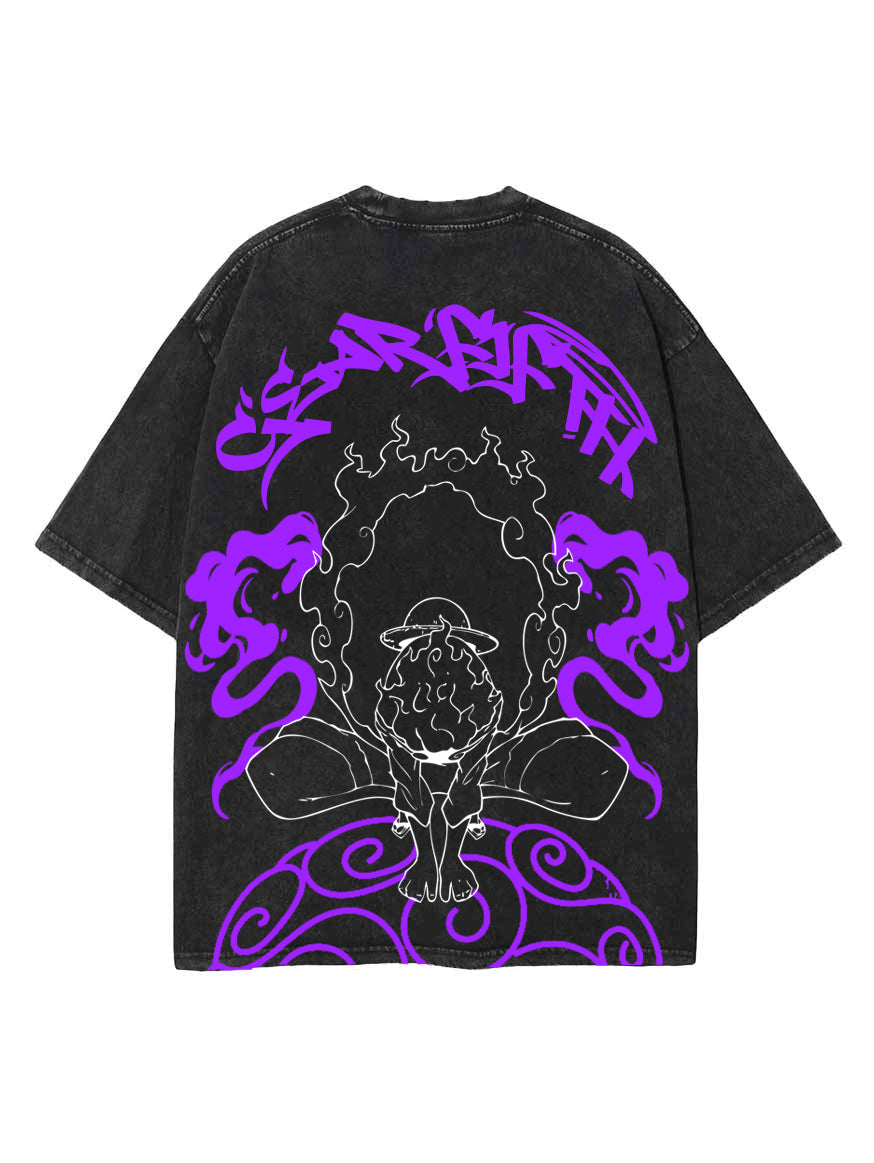 Washed black t-shirt with Monkey D. Luffy One Piece Heartbeat of Freedom graphic – photo 1