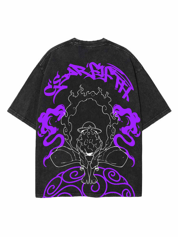 Washed black t-shirt with Monkey D. Luffy One Piece Heartbeat of Freedom graphic – photo 1