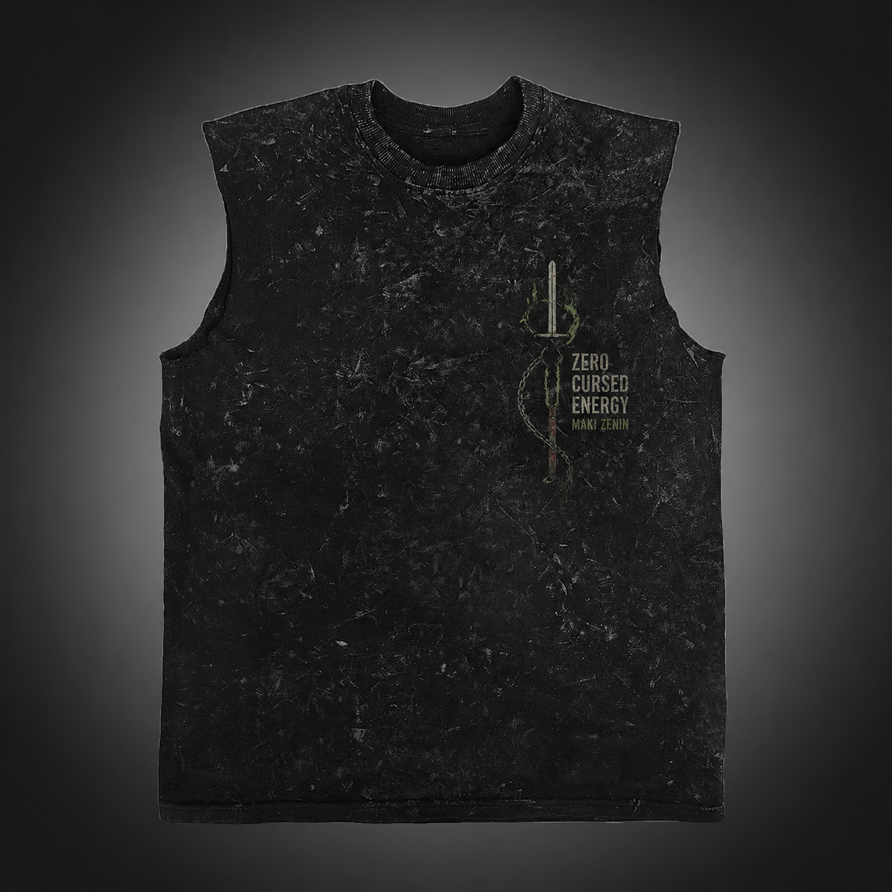 Washed black tank top with Maki Zenin Jujutsu Kaisen Zero Cursed Energy graphic – photo 1
