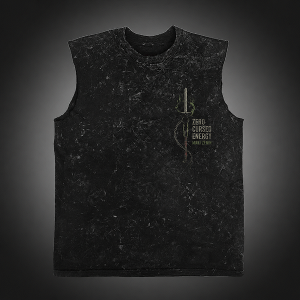 Washed black tank top with Maki Zenin Jujutsu Kaisen Zero Cursed Energy graphic – photo 1