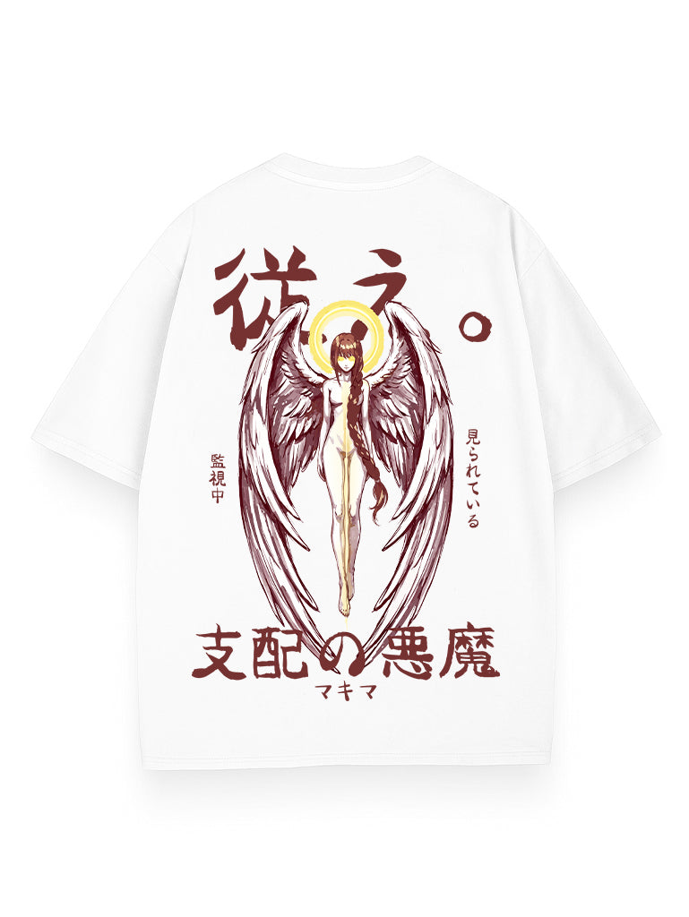 White t-shirt with Makima Chainsaw Man Control Devil graphic – photo 1