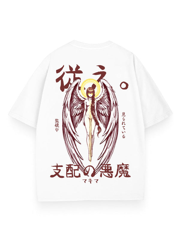 White t-shirt with Makima Chainsaw Man Control Devil graphic – photo 1