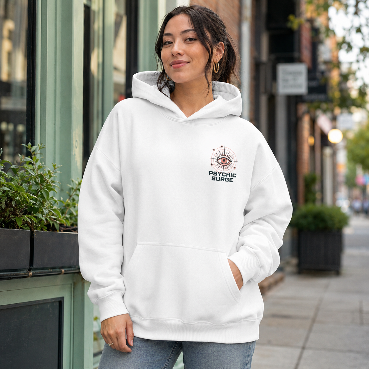 White hoodie with Momo Ayase Dandadan Psychic Surge graphic – photo 4
