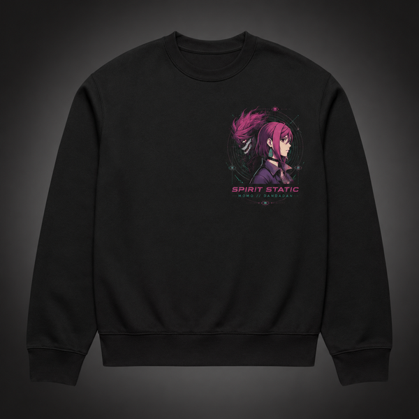 Black sweatshirt with Momo Ayase Dandadan Spirit Static graphic – photo 2