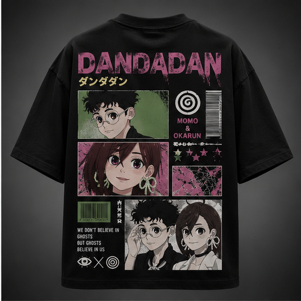 Black t-shirt with Momo Ayase & Okarun Dandadan Momo Okarun Panels graphic – photo 1