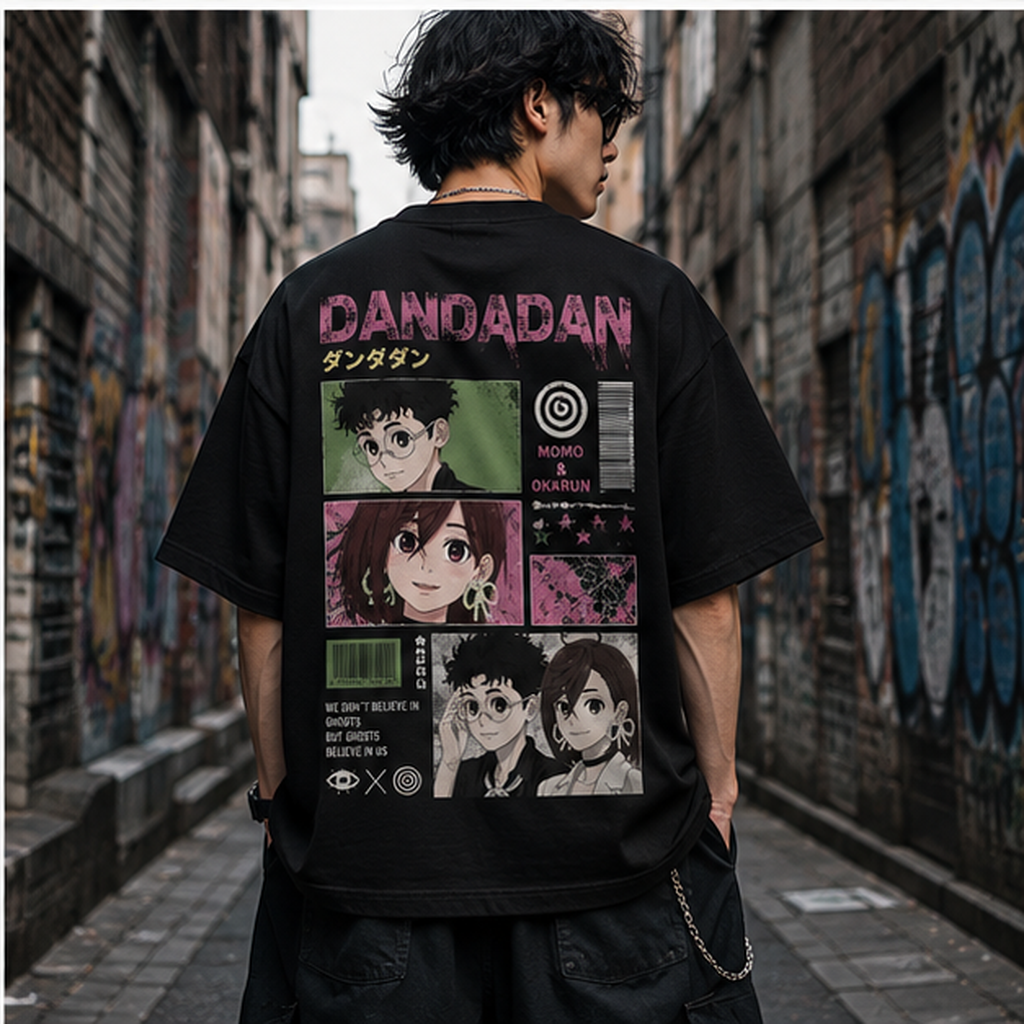 Black t-shirt with Momo Ayase & Okarun Dandadan Momo Okarun Panels graphic – photo 3