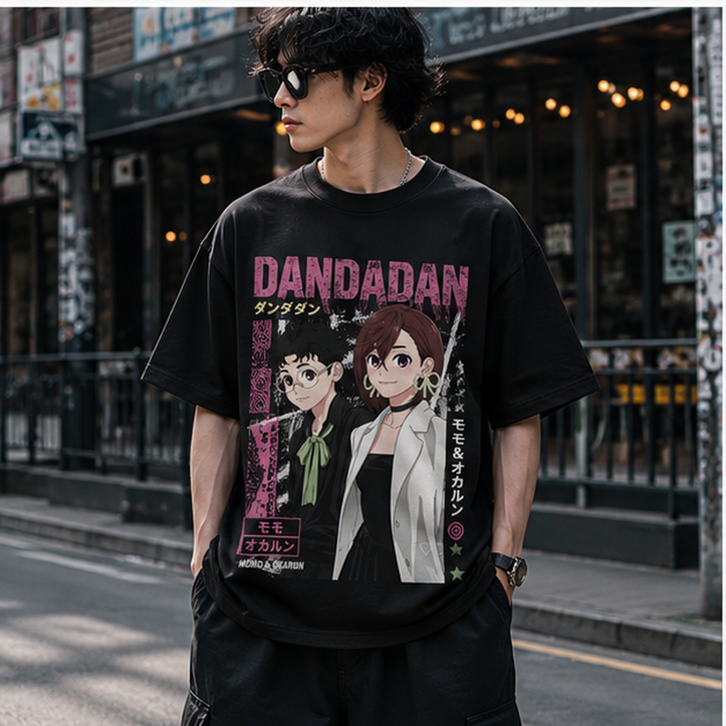 Black t-shirt with Momo Ayase & Okarun Dandadan Momo Okarun Panels graphic – photo 4