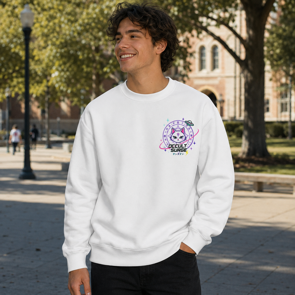 White sweatshirt with Momo Ayase & Okarun Dandadan Occult Surge graphic – photo 4