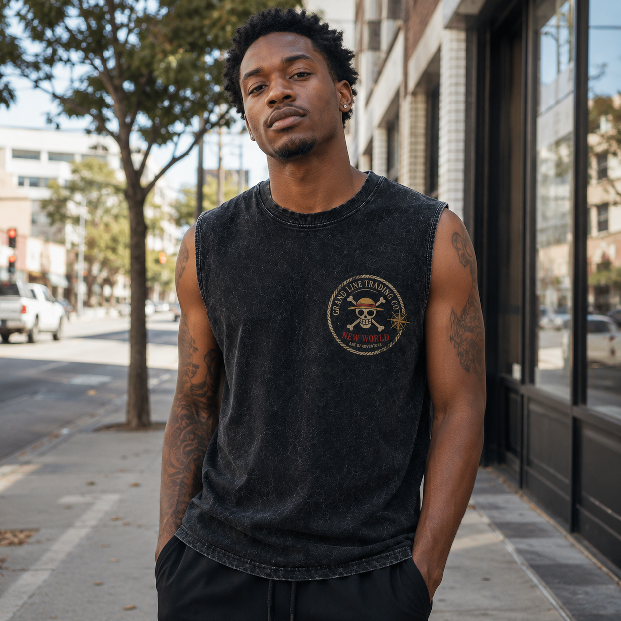 Washed black tank top with Monkey D. Luffy One Piece Age Of Adventure graphic – photo 4