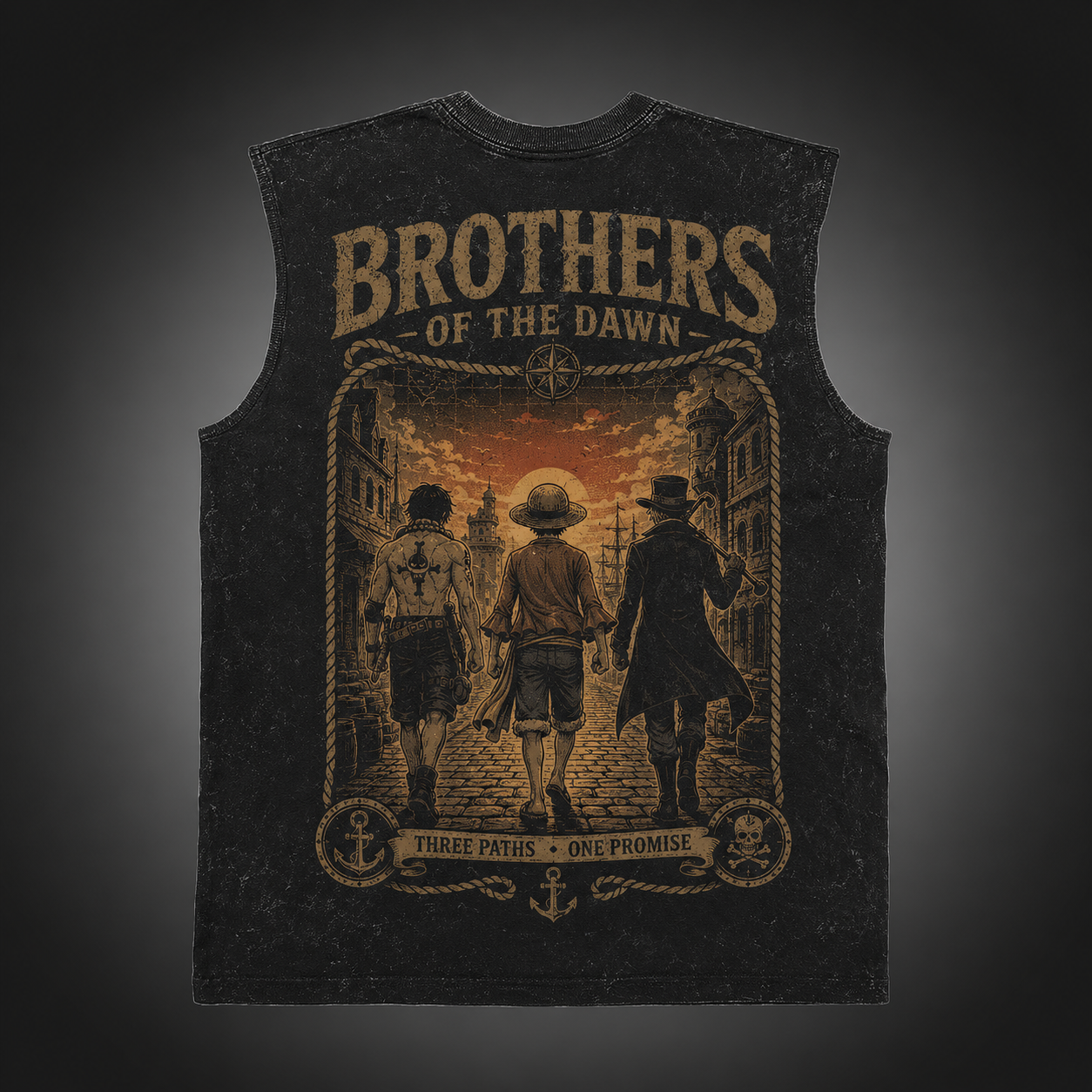 Washed black tank top with Monkey D. Luffy One Piece Brothers Of Dawn graphic – photo 1