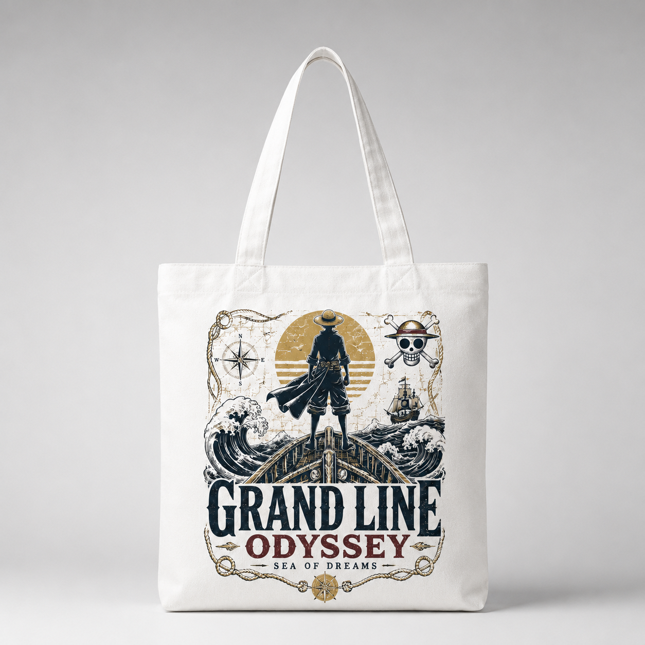 White tote bag with Monkey D. Luffy One Piece Grand Line Odyssey graphic – photo 2