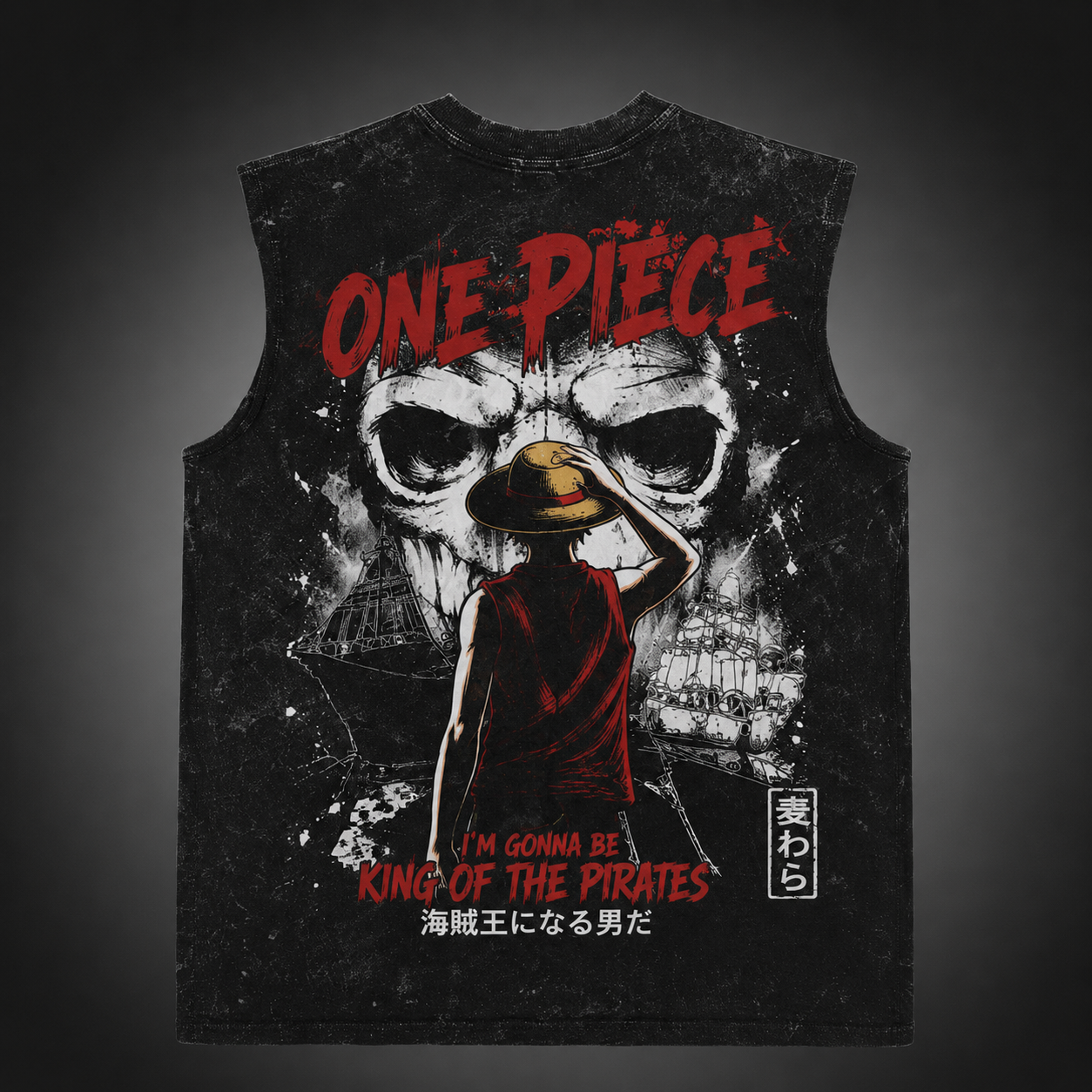 Washed black tank top with Monkey D. Luffy One Piece King Of Pirates graphic – photo 1