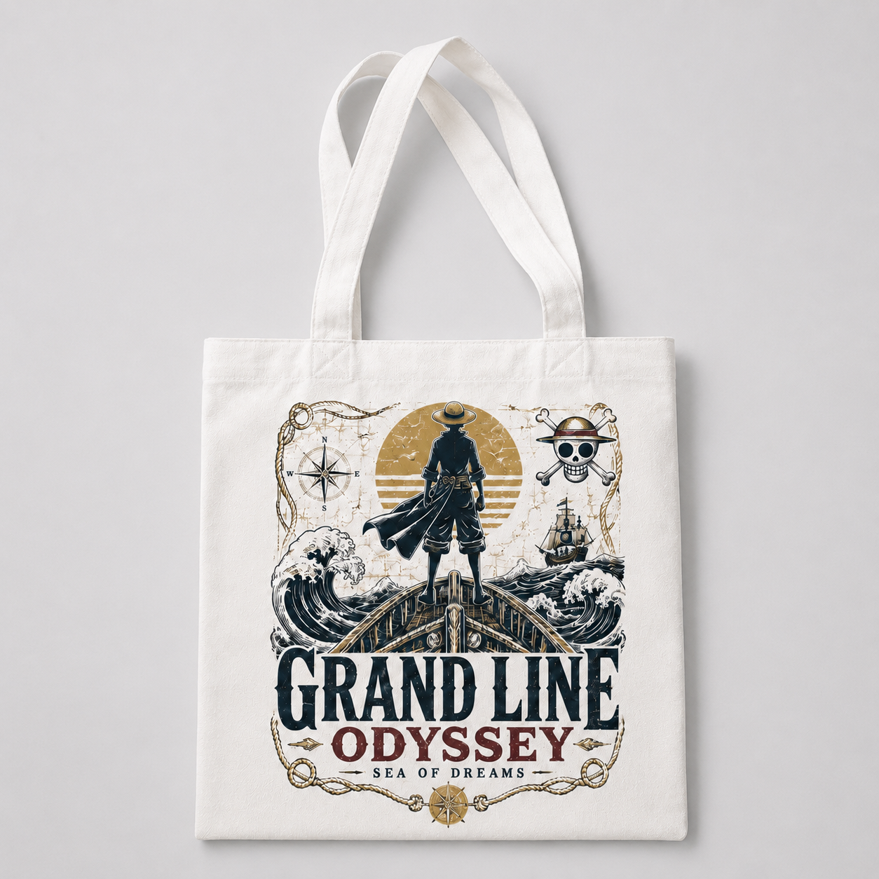 White tote bag with Monkey D. Luffy One Piece Sea Of Dreams graphic – photo 1