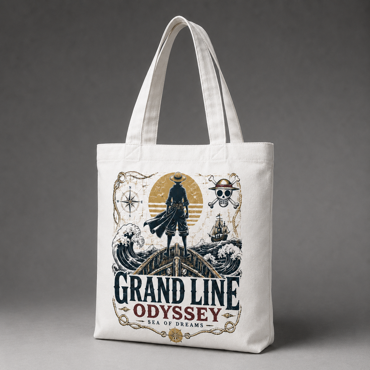 White tote bag with Monkey D. Luffy One Piece Sea Of Dreams graphic – photo 2