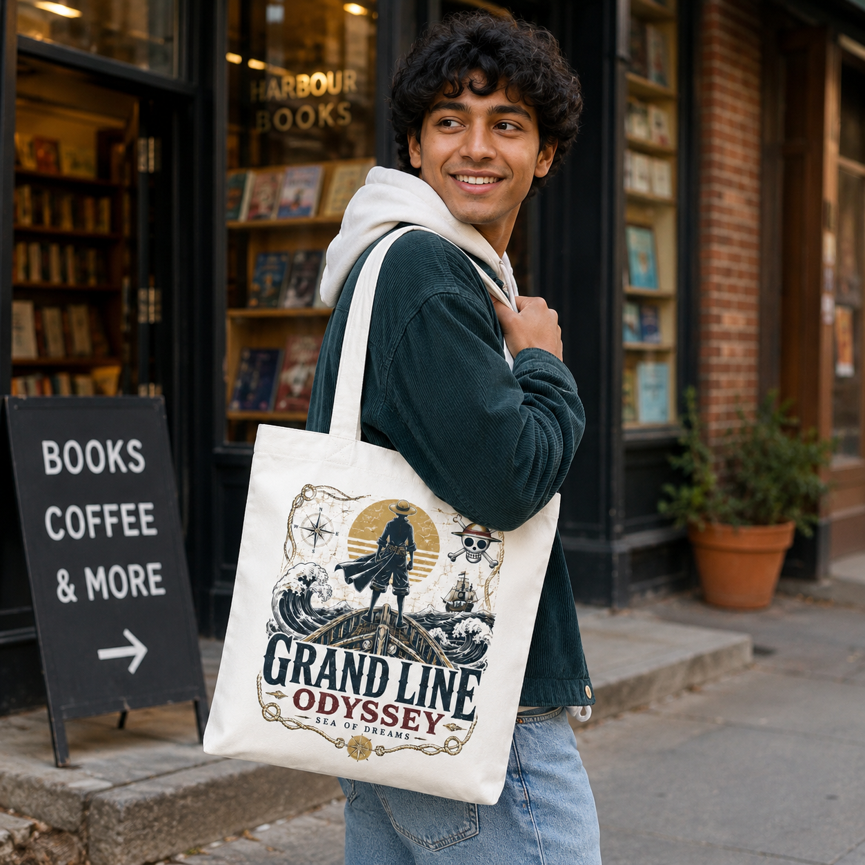 White tote bag with Monkey D. Luffy One Piece Sea Of Dreams graphic – photo 4