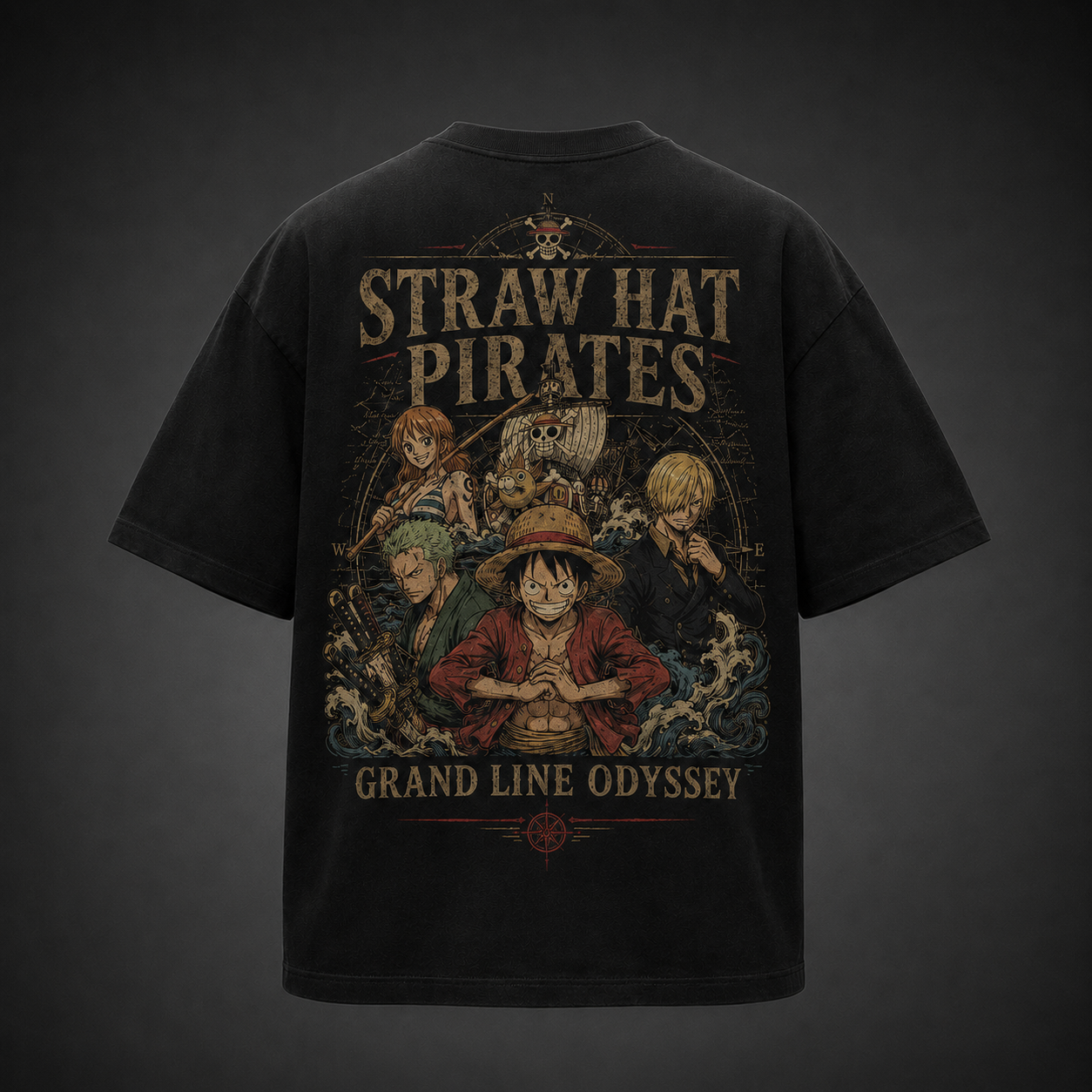 Black t-shirt with Monkey D. Luffy One Piece Straw Hat Pirates graphic – photo 1