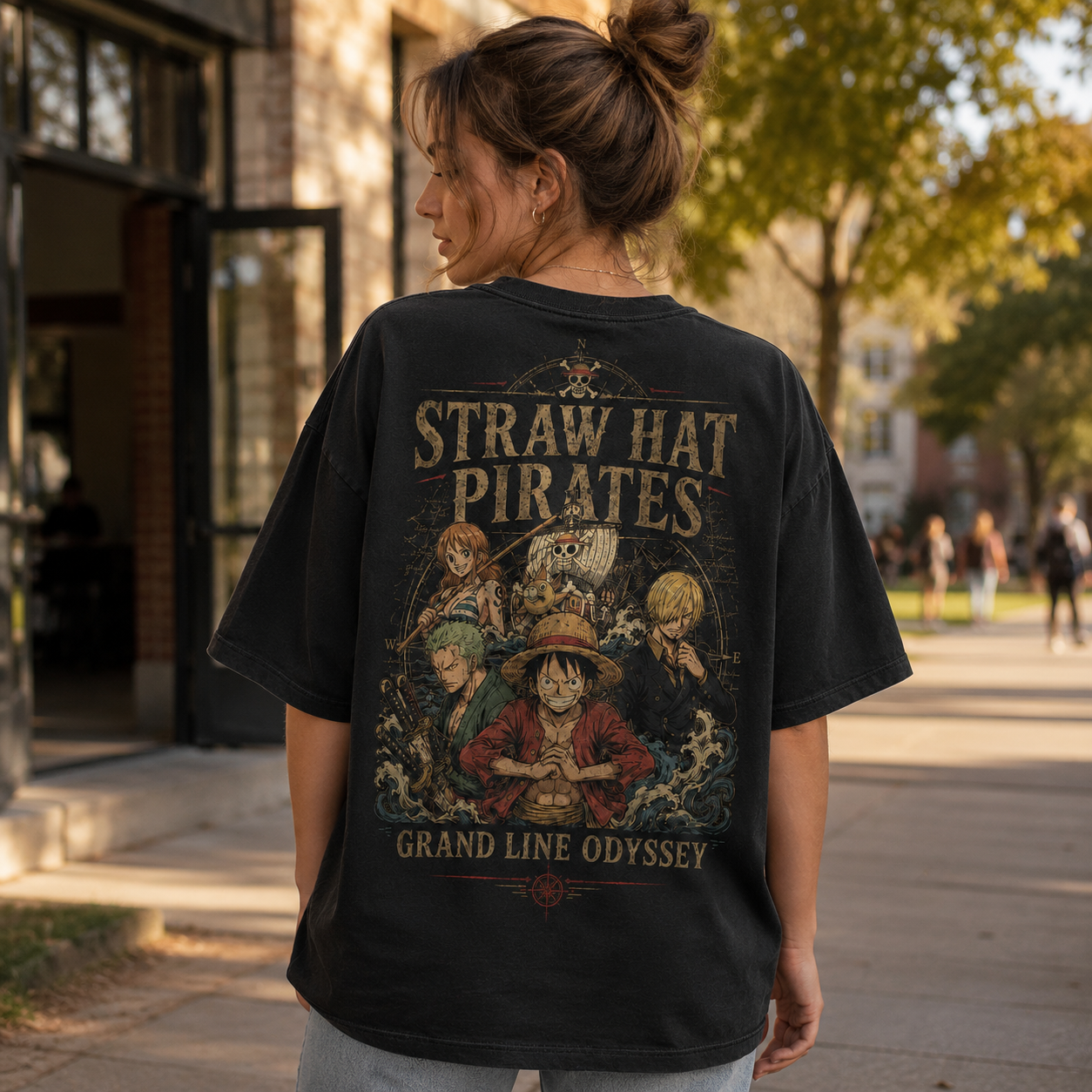 Black t-shirt with Monkey D. Luffy One Piece Straw Hat Pirates graphic – photo 3
