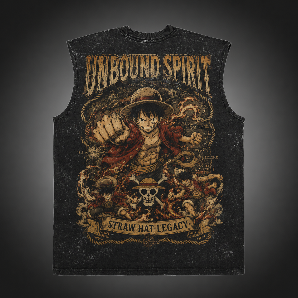 Washed black tank top with Monkey D. Luffy One Piece Unbound Spirit graphic – photo 1