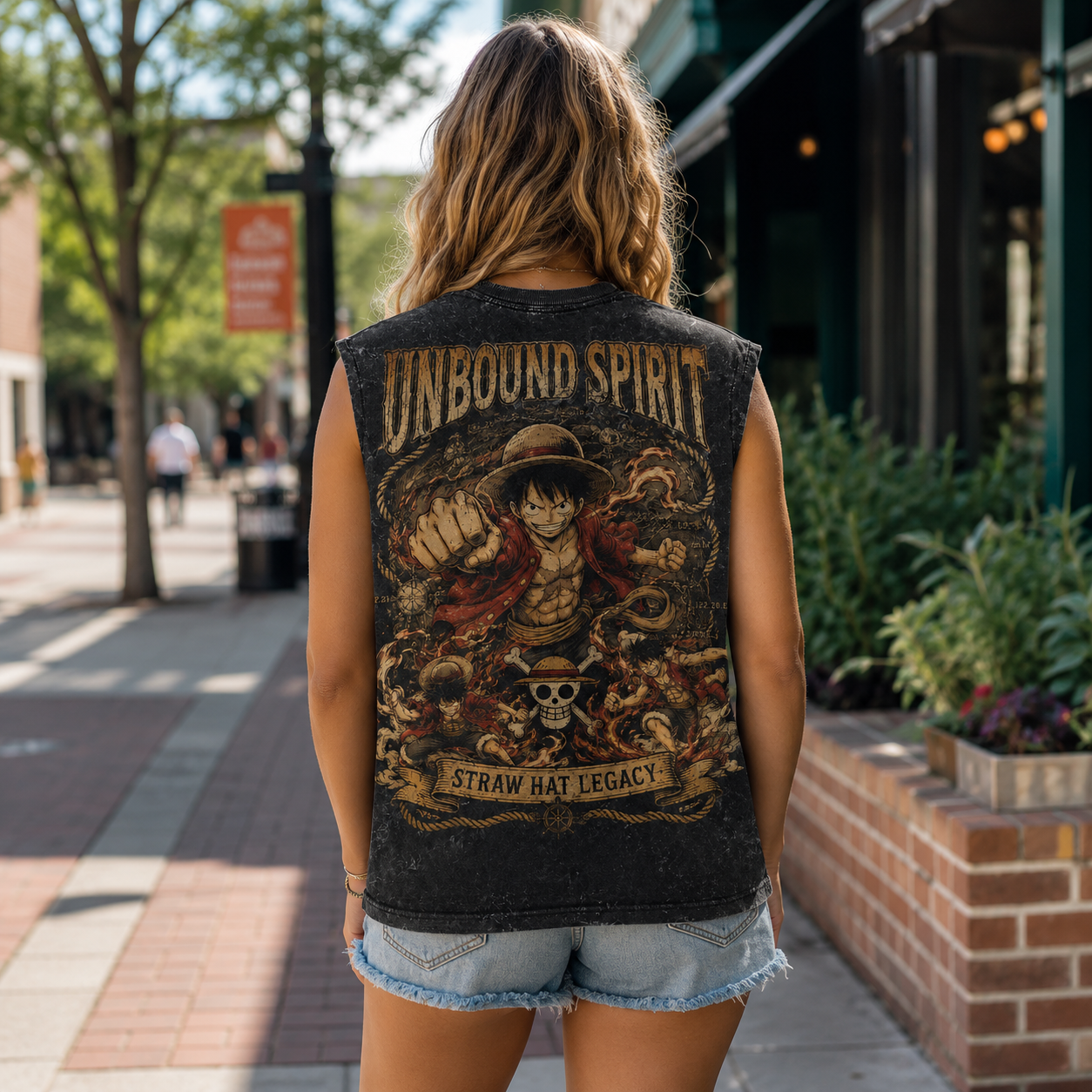 Washed black tank top with Monkey D. Luffy One Piece Unbound Spirit graphic – photo 3