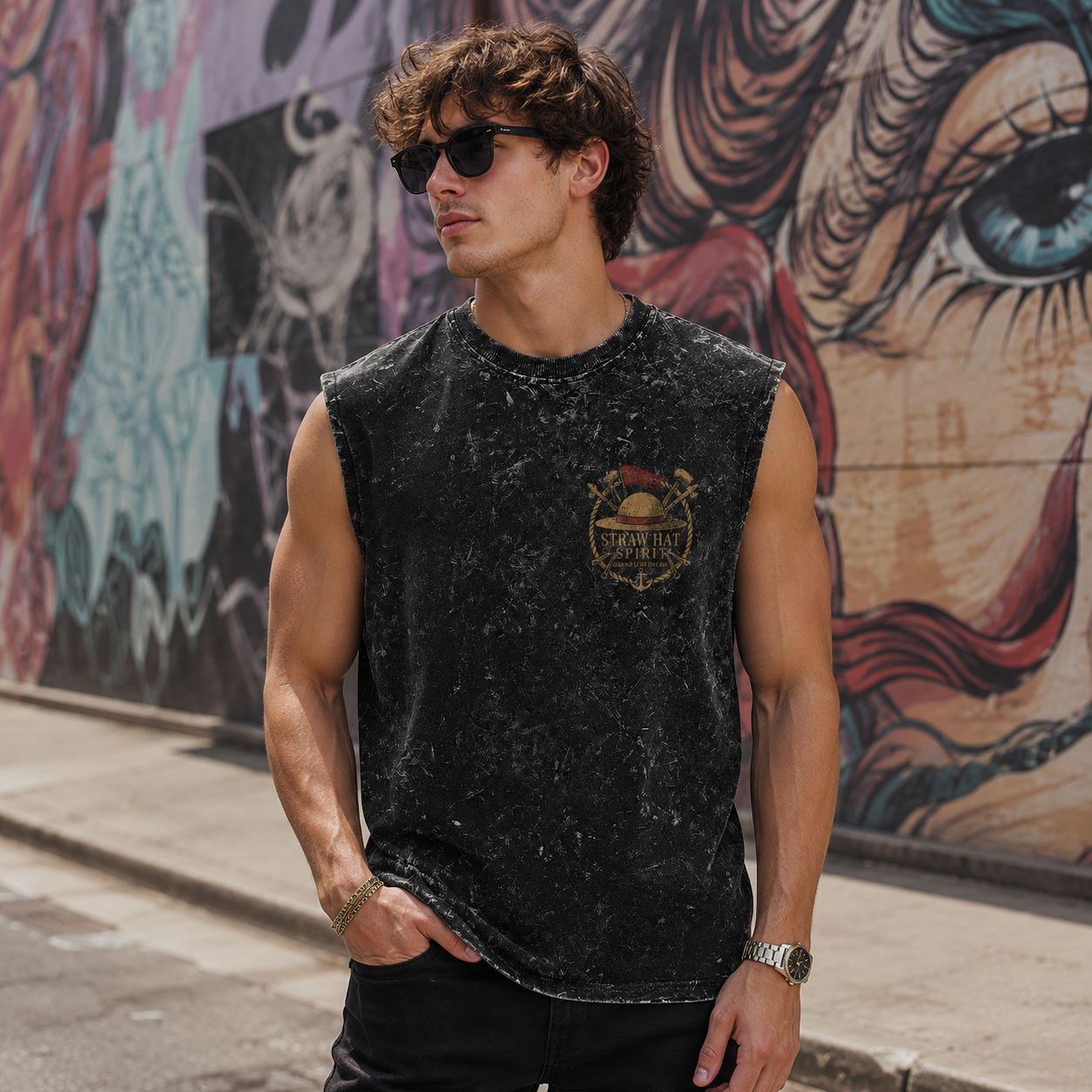 Washed black tank top with Monkey D. Luffy One Piece Unbound Spirit graphic – photo 4
