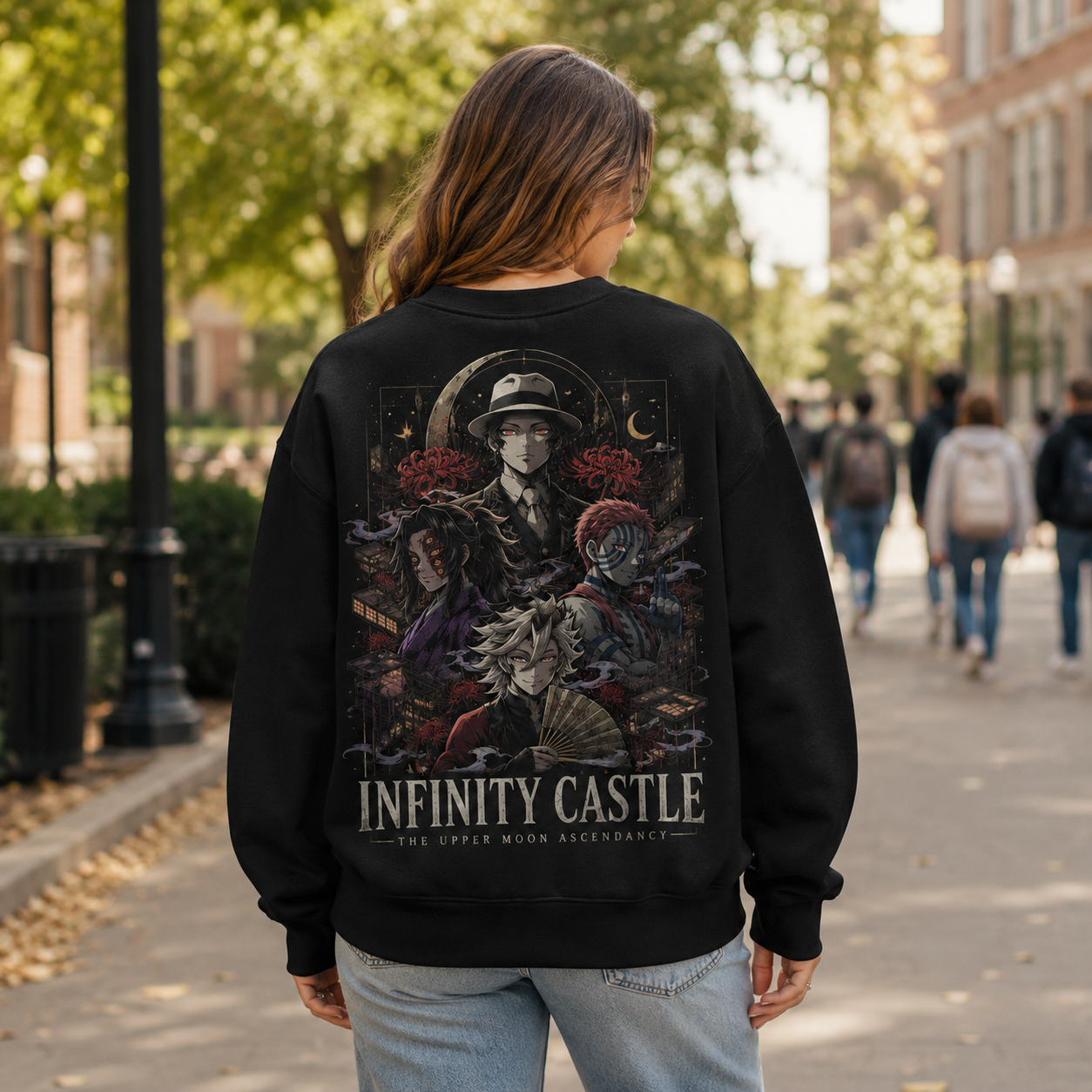 Black sweatshirt with Muzan Kibutsuji Demon Slayer Infinity Castle Ascendancy graphic – photo 3